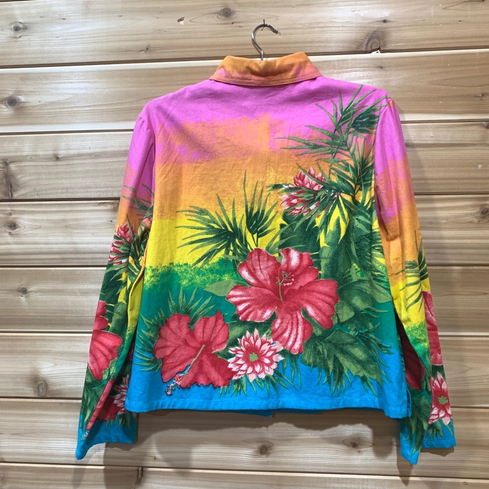 Floral Button Down Jacket Tropical Print Bead Embellished Collared Colorful XL - Picture 9 of 14